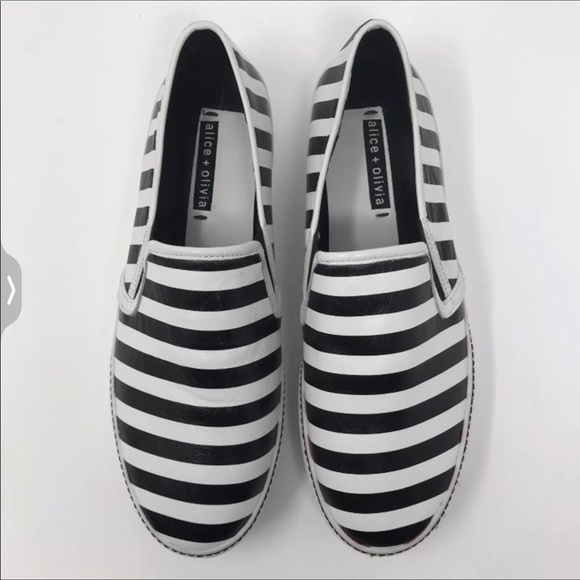 NWT Alice and Olivia striped leather Platform leather slide sneakers - Picture 2 of 7